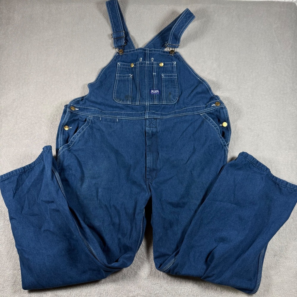 Big Smith Overalls Mens 44x32 Blue Denim Bib Carpenter Workwear 9409DB